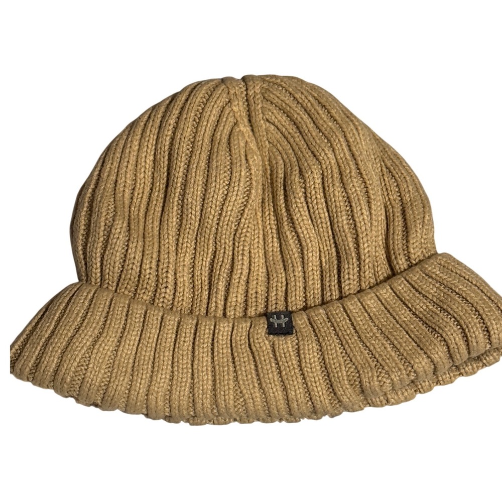 Khaki color hot paws Ribbed Knit Beanie Hat with‎ Logo Accent